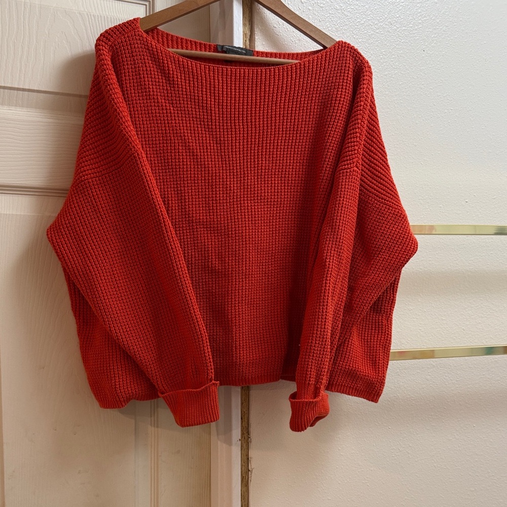 French Connection Red Crewneck Waffle Knit Sweater
